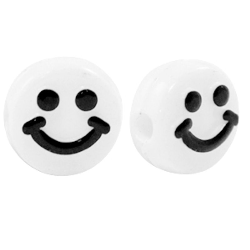Hvite acrylperler med Smiley Svart -10 mm