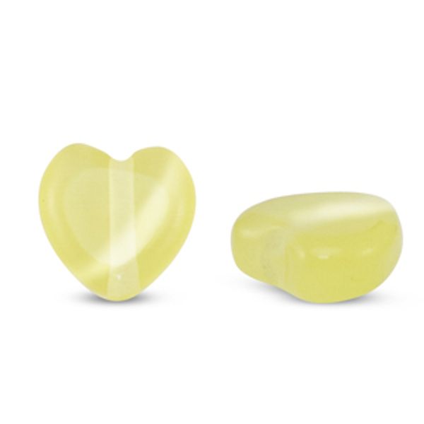 Glassperle Cats Eye HJerteperle Gul