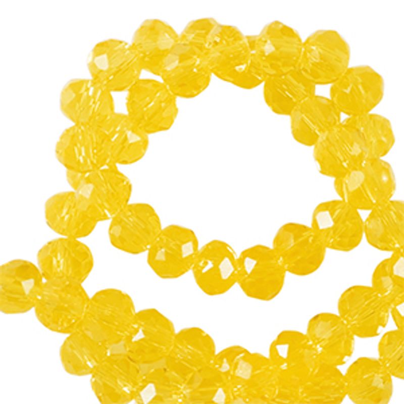 Fasett perler av glass - Yellow - 4mm