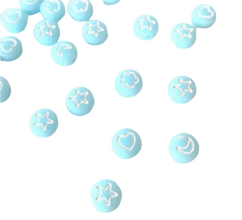  Soft Blue acrylperler - Div Tegn i hvit
