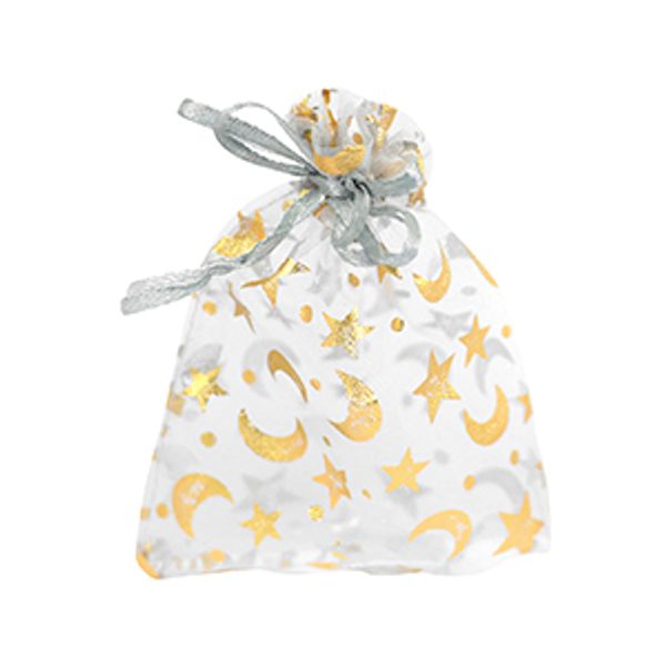 Organza poser med Stjerne og Måne Lys Grå 12 x 9 cm -20 stk