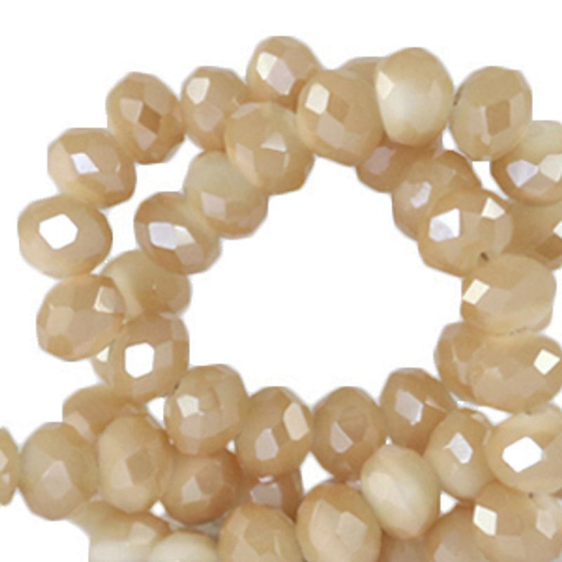 Fasett perler av glass -  Beige - 4mm